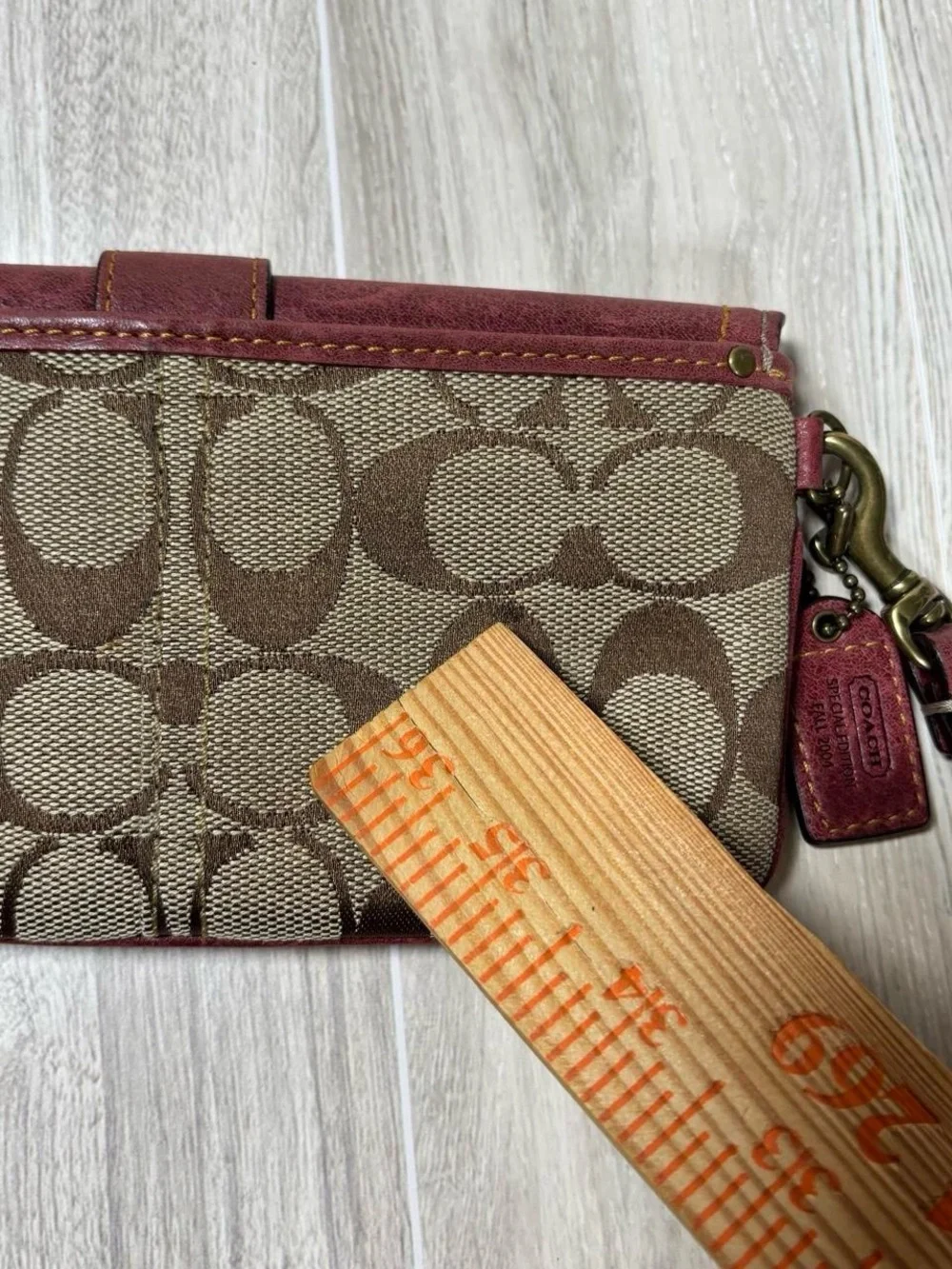 Coach Signature Canvas and Wine Leather Wristlet 2004